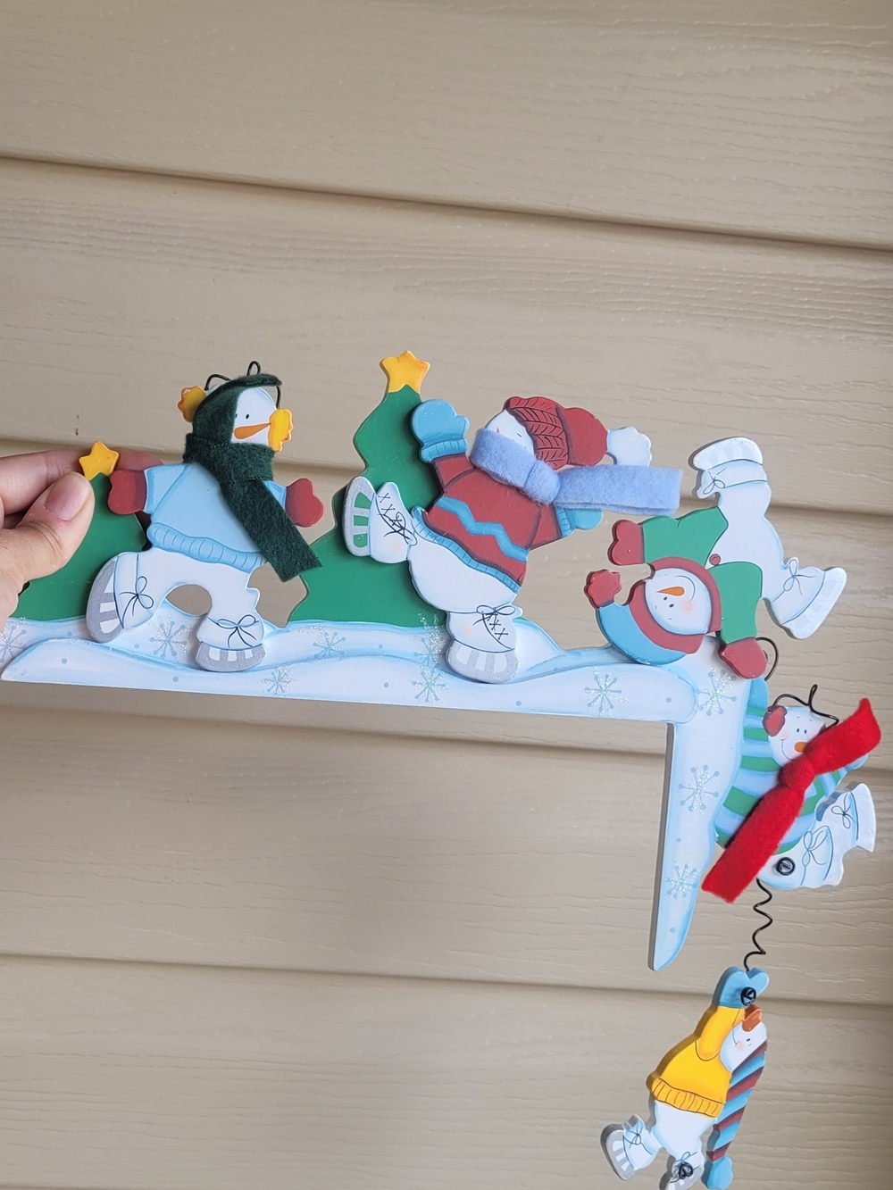 Christmas Ice Skating Penguin & Snowman Kids Wall Decor - Green, Red, Blue